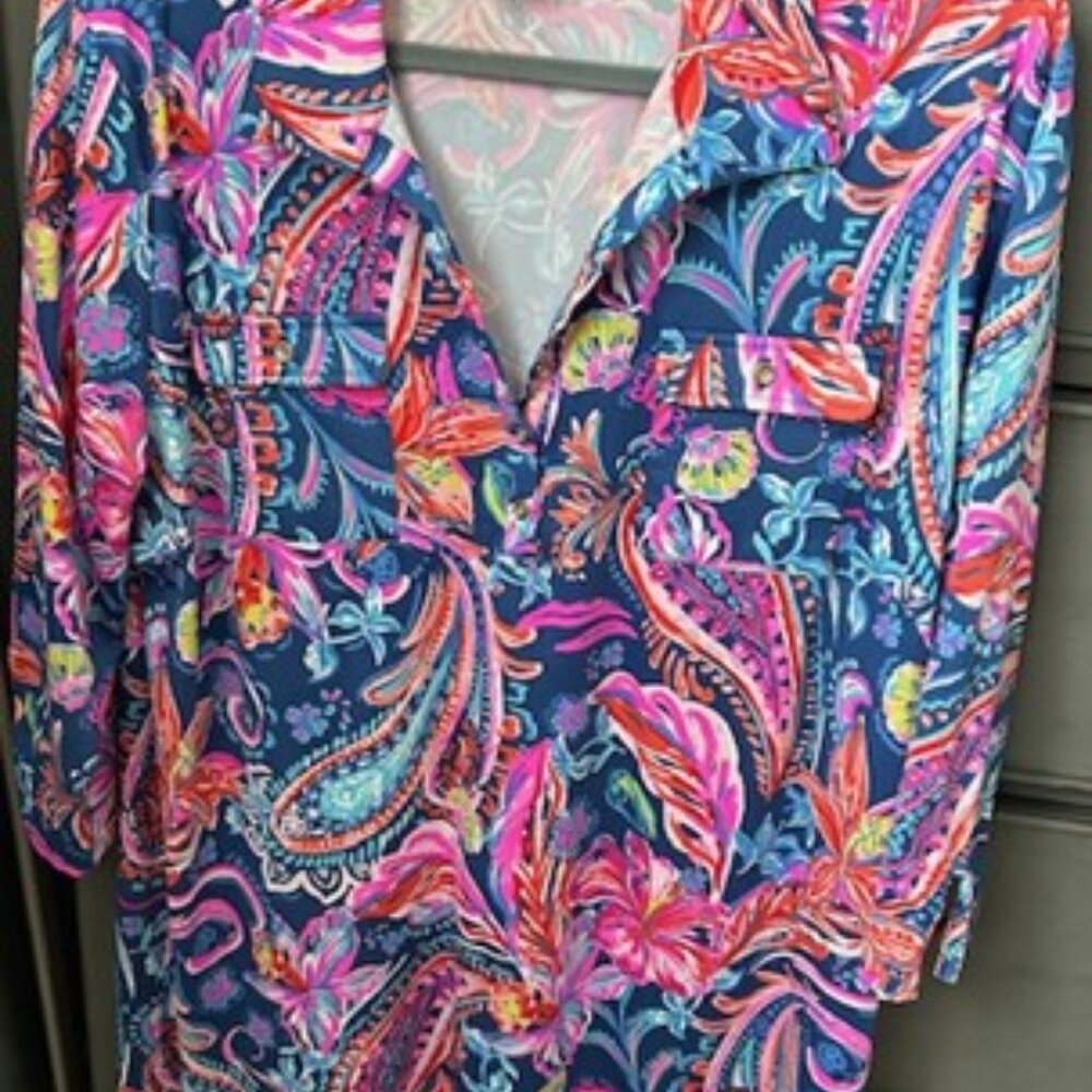 Stella Parker tropical UPF Button Up Collared Dress size XL NWOT - Picture 2 of 6
